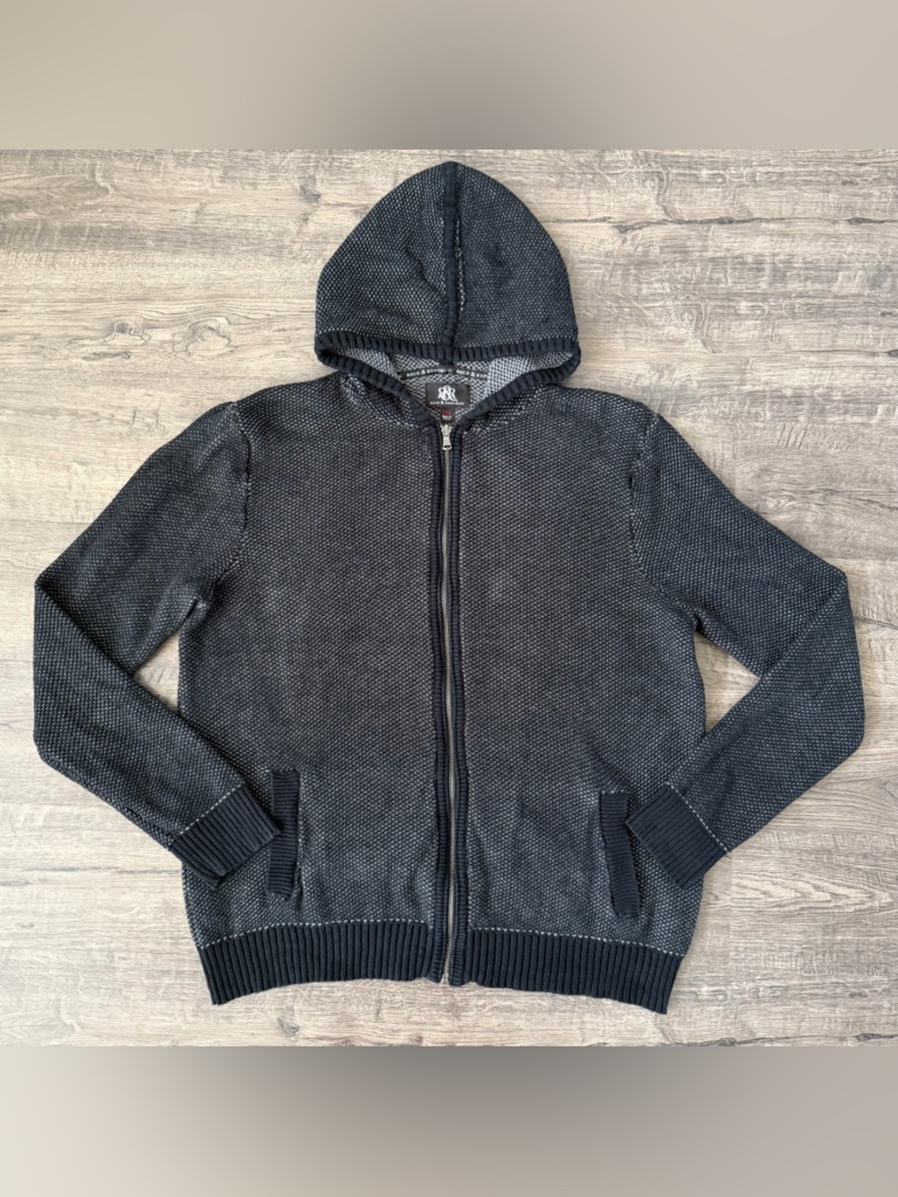 Rock & Republic Knit Hoodie 2XL Heavyweight Full Zip Cotton Navy - Picture 6 of 12